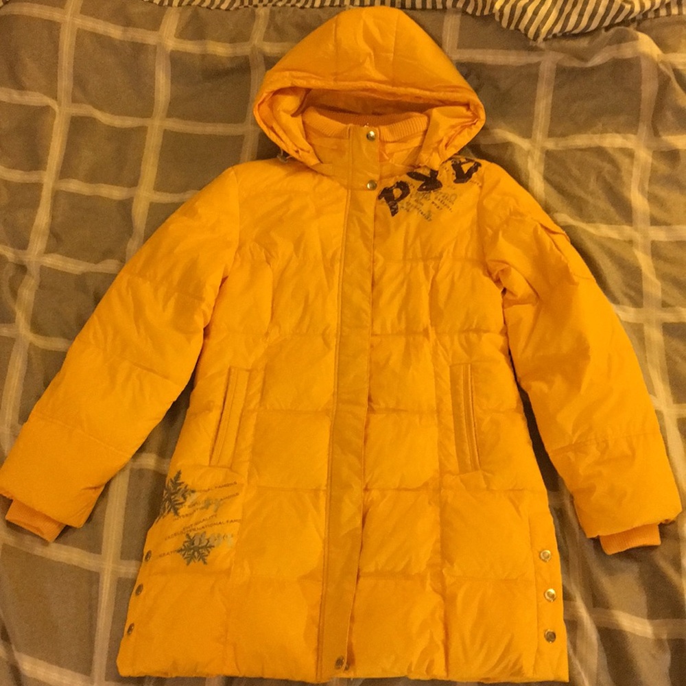 NWOT Playboy bright yellow down jacket